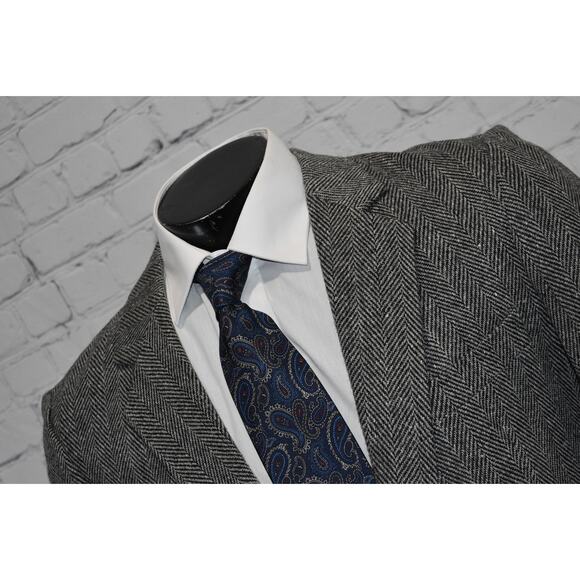 William John Blazer Tweed Style Mens Size 40 Reg Gray Herringbone Linen Wool - Picture 1 of 12